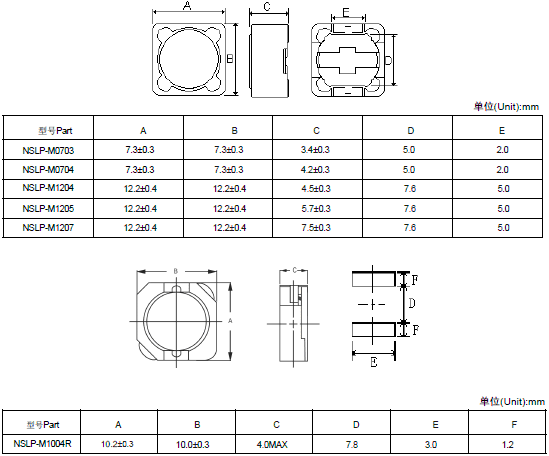 M系列功率電感規格尺寸圖2